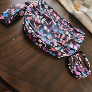 Lug Crossbody Bag with Colorful Butterfly Pattern